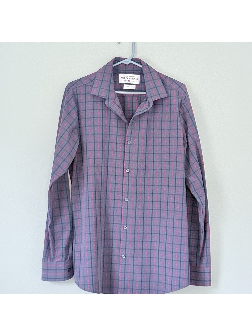 Mizzen + Main Shirt Mens Large Purple Checked Leeward Button Up Trim Fit USA